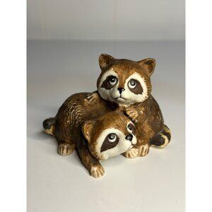 VTG HOMCO Baby Racoons 3" Ceramic Figurine Collectible Decor Adorable Brown
